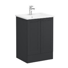 Vitra Root Classic 68754 Lavabo Dolabı, Kapaklı, 60 Cm, Yerden, Mat Grafit, Köşeli Lavabolu